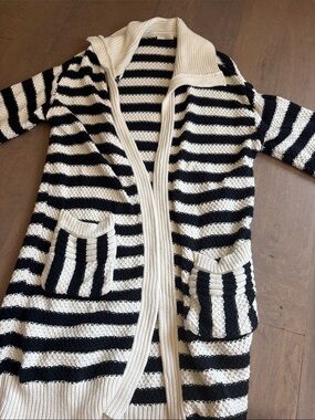 Lovestitch Striped Black and White Open-Front Women's Sweater Cardigan